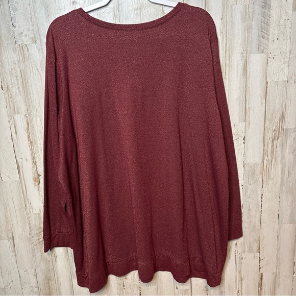 Woman Within Sweatshirt Womens Pullover Round Neck  Maroon & Metallic 2X - Picture 10 of 16
